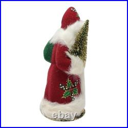 Schaller Red Beaded Holly Leaf Santa Christmas Paper Mache Candy Container 1 pc