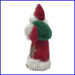Schaller Red Beaded Holly Leaf Santa Christmas Paper Mache Candy Container 1 pc