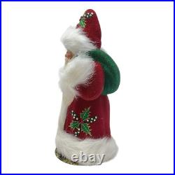 Schaller Red Beaded Holly Leaf Santa Christmas Paper Mache Candy Container 1 pc