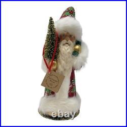 Schaller Red Beaded Holly Leaf Santa Christmas Paper Mache Candy Container 1 pc