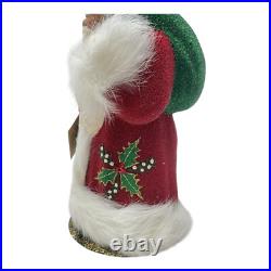 Schaller Red Beaded Holly Leaf Santa Christmas Paper Mache Candy Container 1 pc