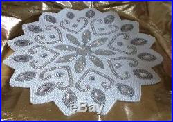 SeT Of 6 SpARKLY WhITE SnOWFLAKE GLaSS BeADS CrYSTALS PLaCEMATSLaRGE15 inch