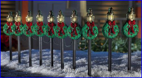 Set 10 Christmas Lamp Post Holiday Path Light Garden Stake Decor 14H NEW I5662