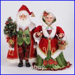 Set/2 Karen Didion Lighted Mr & Mrs Claus Tree Basket Fig Retro Christmas Decor