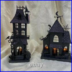 Set 2 Moonlight Manor Halloween Metal Haunted Houses Tea Light votive Holder