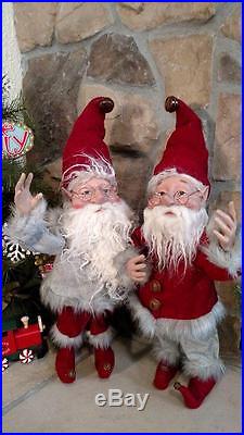 Set 2 NWT 18 Santas Elves ELF Christmas Display Prop Figure Doll Red Gray Suits