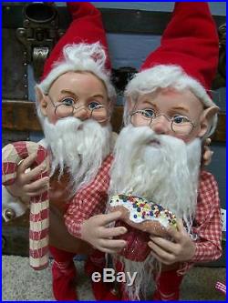 Set 2 NWT 20 Santas Elves ELF Candy Cane Stripe Christmas Figurine Doll Prop