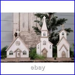 Set 3 Whitewashed Wooden Church Figures