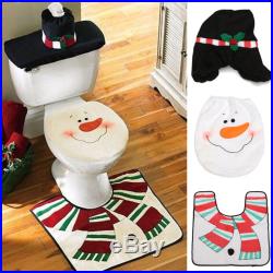 Set 3pcs Christmas Decoration Santa Snowman Toilet Seat Cover & Rug Bathroom