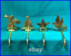 Set 4 Vintage Brass Christmas Stocking Hangers Heavy INDIA Long Arm RARE DOVE