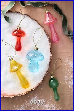 Set 5 Anthropologie Colorful Glass Mushroom Ornaments Christmas Holiday Big Size