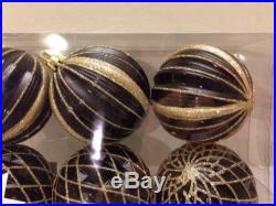 Set 6 Christmas Holiday Shatterproof Ornaments Glitter Black and Gold Balls