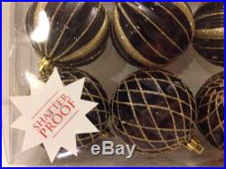 Set 6 Christmas Holiday Shatterproof Ornaments Glitter Black and Gold Balls