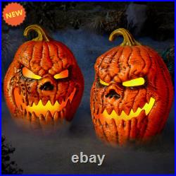 Set Of 2 Jack O Lantern 21 Scary Pumpkins Halloween Haunted House Indoor Decor
