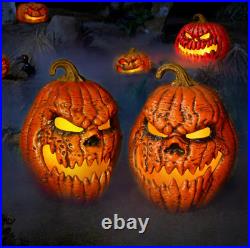Set Of 2 Jack O Lantern 21 Scary Pumpkins Halloween Haunted House Indoor Decor