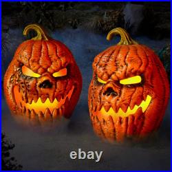 Set Of 2 Jack O Lantern 21 Scary Pumpkins Halloween Haunted House Indoor Decor