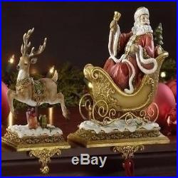 Set Of 2 Josephs Studio Santa Claus Reindeer Christmas Stocking Holders New