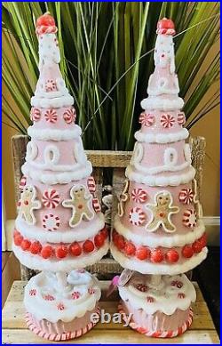 Set Of 2 Pink Gingerbread Man Candy Whipped Christmas Tree Peppermint Square 16