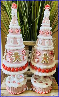 Set Of 2 Pink Gingerbread Man Candy Whipped Christmas Tree Peppermint Square 16