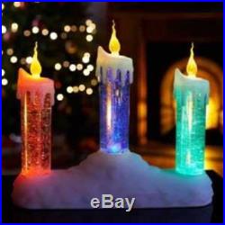 Set Of 3 Led Candles Light Glitter Water Christmas Xmas Decoration Ornament Gift