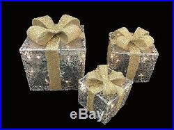 Set Of 3 Led Light Up Festive Xmas Christmas Gift Parcel Box Set Decoration