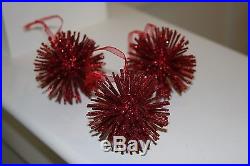 Set Of 3 Pottery Barn Red Glitter Snowflake Christmas Tree Ornaments Lot