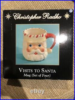 Set Of 4 Christopher Radko Home For The Holidays Ceramic Santa Mugs