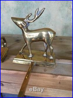 Set Of 4 Pottery Barn Gold Brass Reindeer Sleigh Tree Christmas Stocking Holder