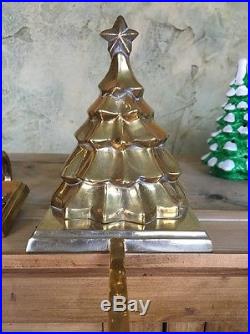 Set Of 4 Pottery Barn Gold Brass Reindeer Sleigh Tree Christmas Stocking Holder