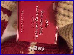Set Of 4 Pottery Barn Knit Red Cream Snowflake Stripes Bells Stockings New