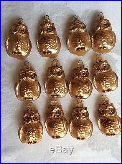 Set of 12 Bronze and Gold Glass Owl Christmas Hanging Ornaments 2