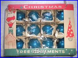 Set of 12 Christmas Tree Holiday Ornaments Glass Balls Blue (Poland)