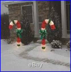 Set of 2 Candy Cane Christmas Decorations Tinsel Outdoor Lights Holiday Decor