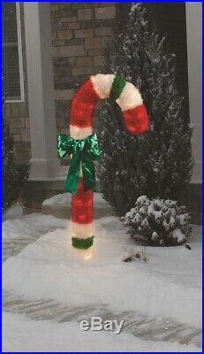 Set of 2 Candy Cane Christmas Decorations Tinsel Outdoor Lights Holiday Decor