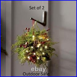 Set of 2 Christmas Lit Cedar Berry Pinecone Hanging Balls With LED Lights 9 Dia