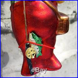 Set of 2 FISH FISHERMAN & RED LOBSTER Christmas Blown Glass Ornaments