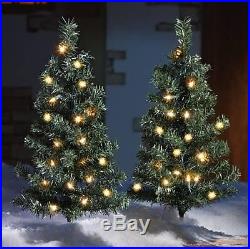 Set of 2 Festive Christmas Pine Tree Outdoor Pathway Lights