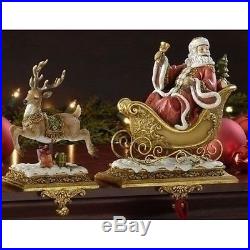 Set of 2 Josephs Studio Santa Claus and Reindeer Christmas Stocking Holders