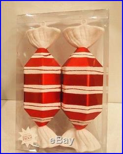 Set of 2 Large Red White Christmas Peppermint Candy Shape Ornaments
