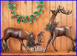 Set of 2 Large Reindeer Statues Standing & bowing Holiday Christmas Decor