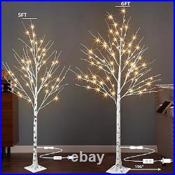 Set of 2 Lighted Birch Tree, Prelit Christmas Tree Warm White Lights