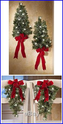 Set of 2 Lighted Holiday Wall Tree for Christmas Home Chair Church Accent Decor