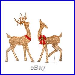 Set of 2 Lighted Reindeer Statues Outdoor Christmas Holiday Yard Decorations Lit