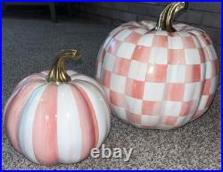 Set of 2 MACKENZIE CHILDS Pumpkins, Rosy Stripe and Check set NIB