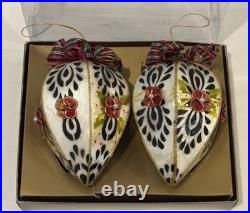 Set of 2 MacKenzie-Childs Capiz Tartan Teardrop Glass Ornaments with Box Mint