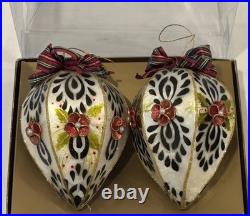 Set of 2 MacKenzie-Childs Capiz Tartan Teardrop Glass Ornaments with Box Mint Set of 2 MacKenzie-Childs Capiz Tartan Teardrop Glass Ornaments with Box Mint