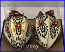 Set of 2 MacKenzie-Childs Capiz Tartan Teardrop Glass Ornaments with Box Mint Set of 2 MacKenzie-Childs Capiz Tartan Teardrop Glass Ornaments with Box Mint
