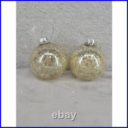 Set of 2 Mercury Glass Christmas Ornaments Gold Speckled Vintage Style