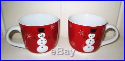 Set of 2 NEW Crate & Barrel Red/White Snowman/Snowflake Christmas Holiday Mugs