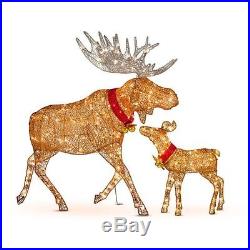 Set of 2 Outdoor Lighted Gold Woodland Moose Display Christmas Yard Decoration